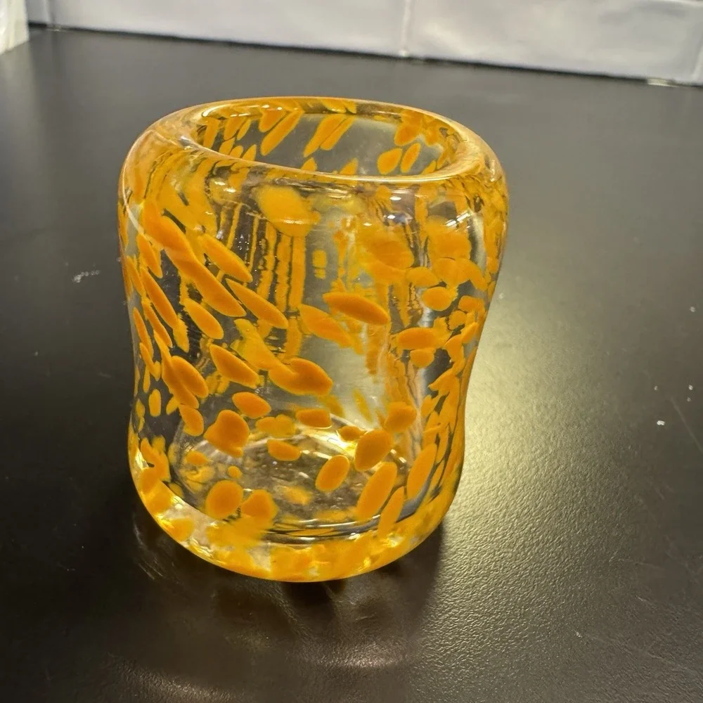 Orange Candle‎ Holder Confetti Stemless Glasshouse Studio Art Glass